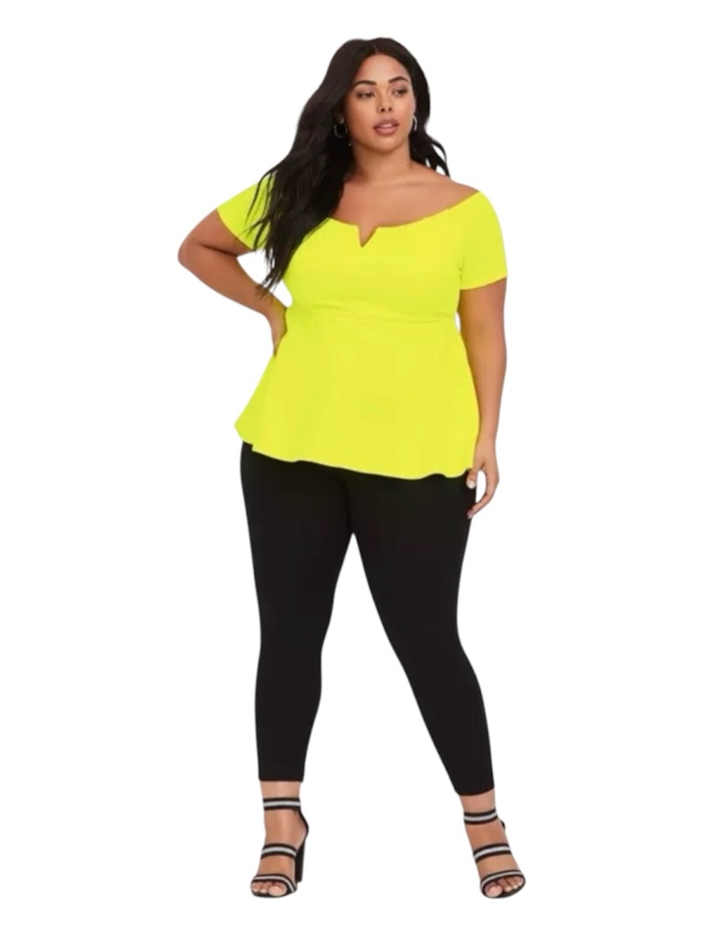 torrid Neon Yellow Off-Shoulder Peplum Top size 2 - Picture 3 of 7